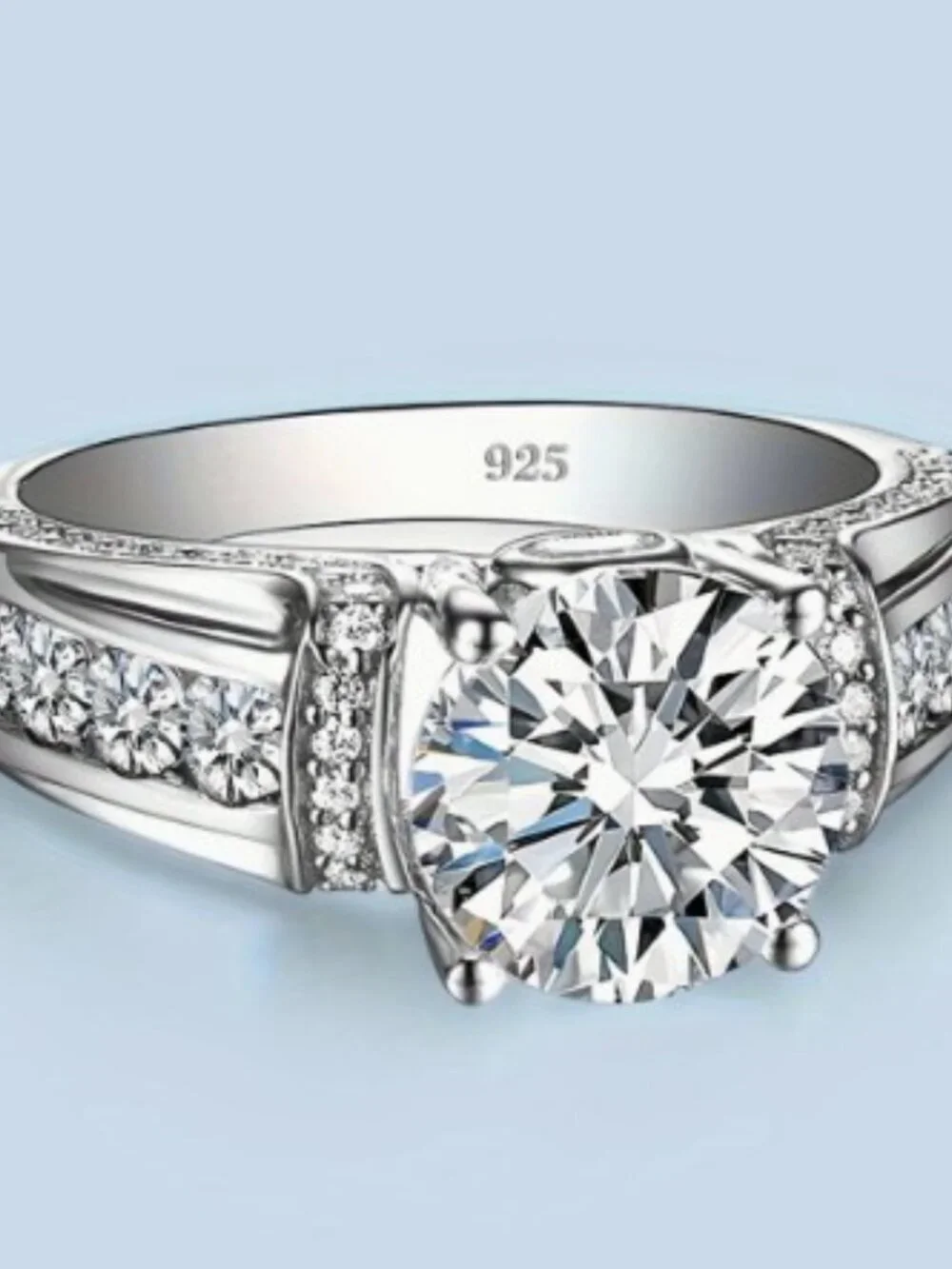 S925 Silver Inlaid with 3Ct Moissanite Ring 18K Gold Plated Size 8